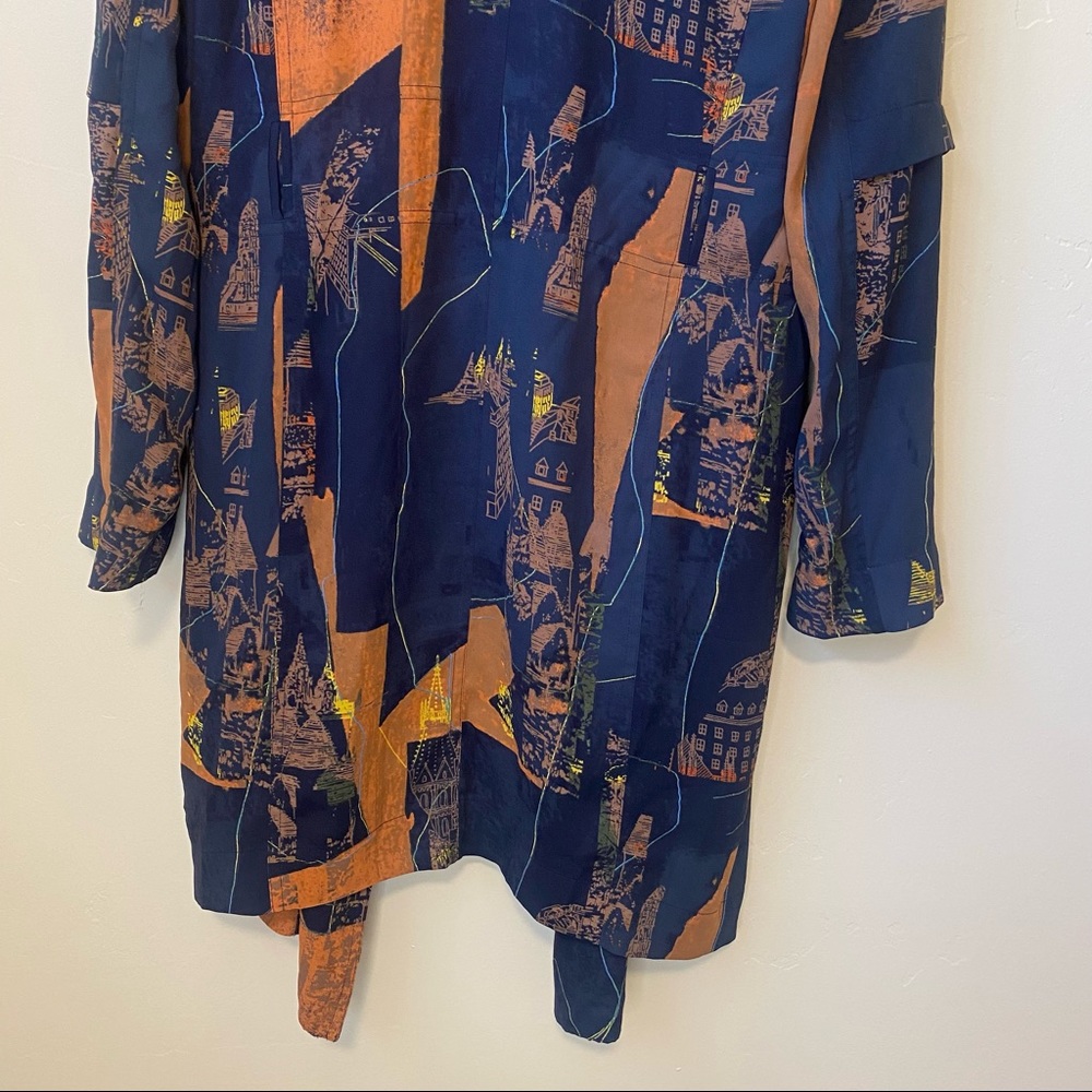 BABATON Anthro-like Duster Kimono Blazer Cardigan Trench Blue Orange sz XS - Picture 11 of 11